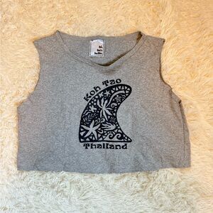 Gray Sleeveless Crop Top with Graphic